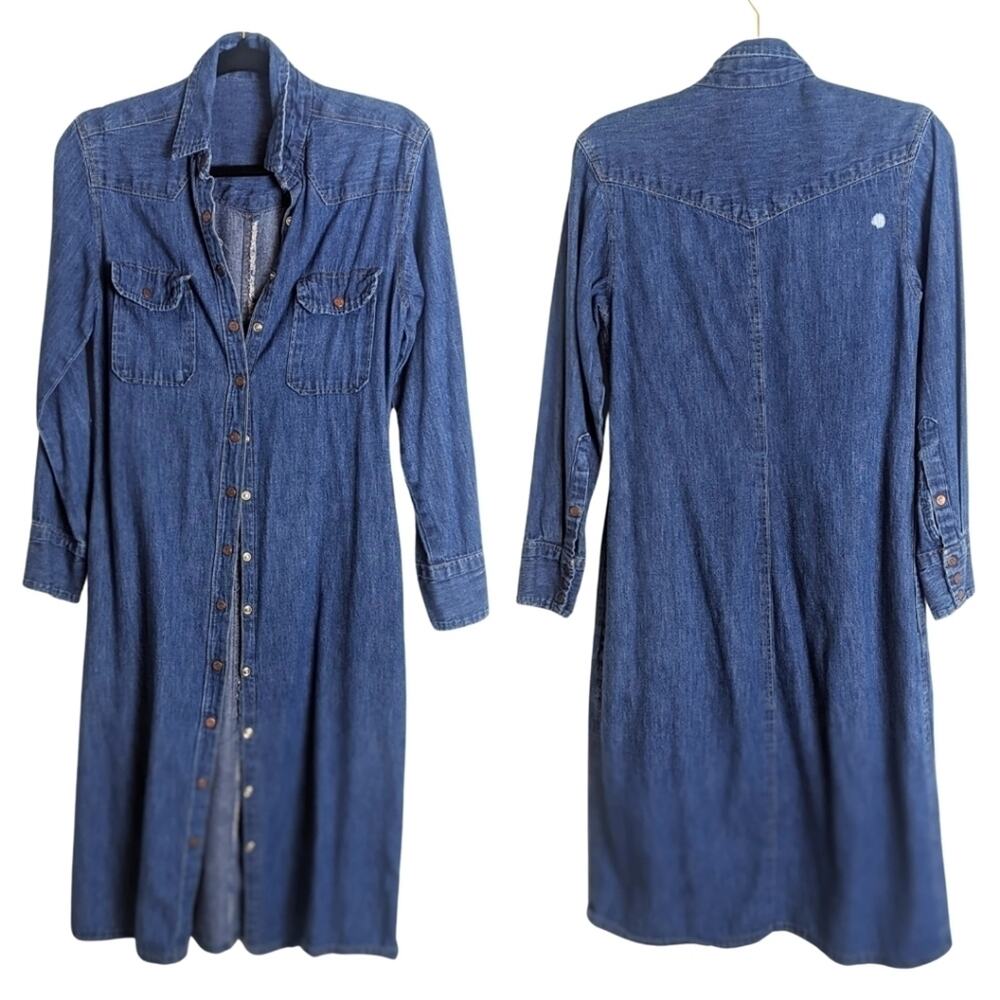 Vintage Denim Western Midi Button Down Shirt Dress Women's Small-Medium